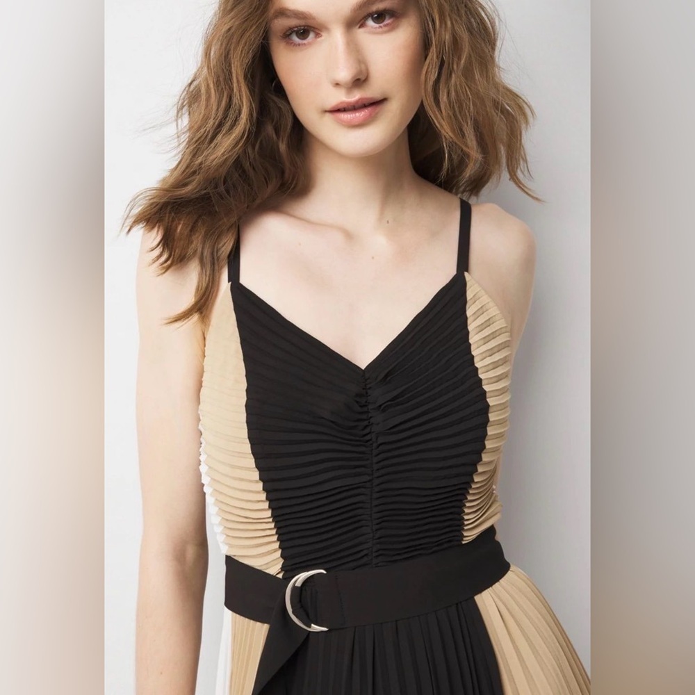 White House Black Market Colorblock Pleated Midi Dress Size 2 NWT - Picture 4 of 13